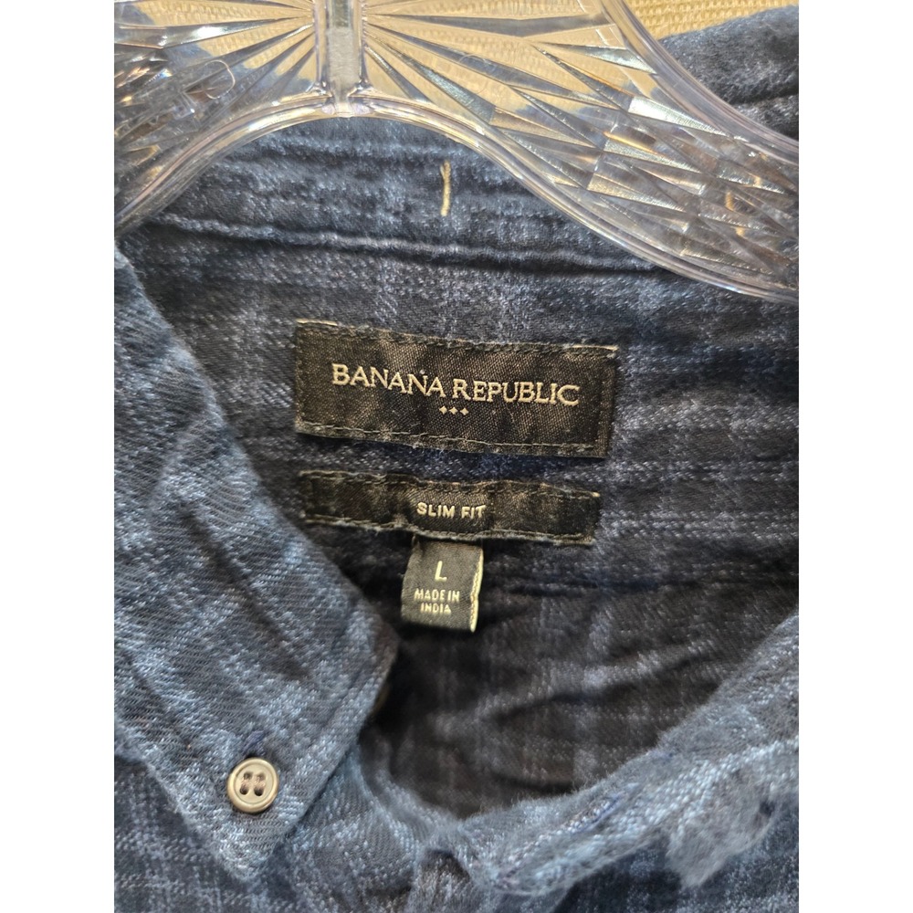 Banana Republic Mens Slim Fit Navy Blue Plaid Flannel Button Down Shirt Large - Picture 2 of 6